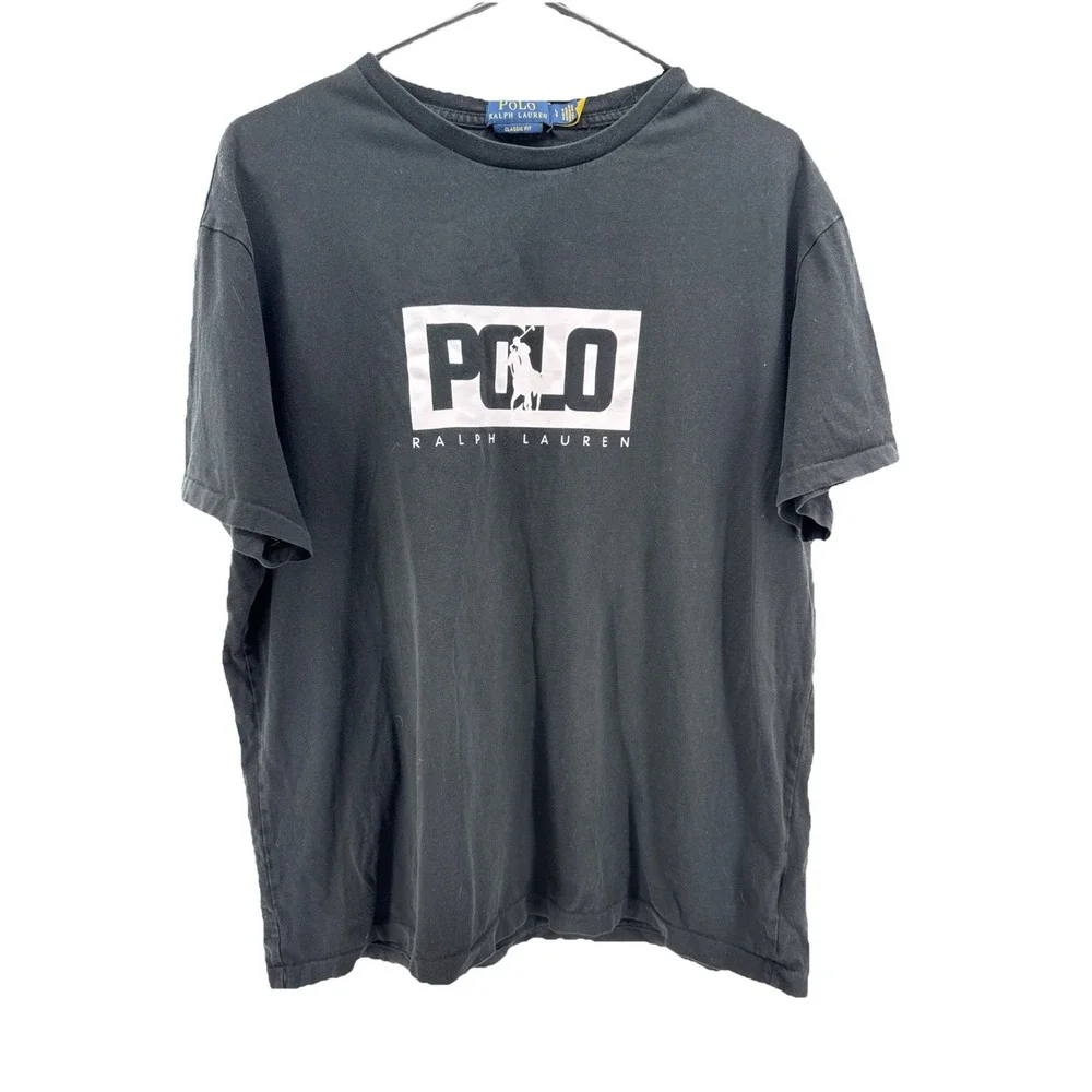 Polo Ralph Lauren Men's Black Box Logo Graphic Crew-Neck T-Shirt Sz L‎
